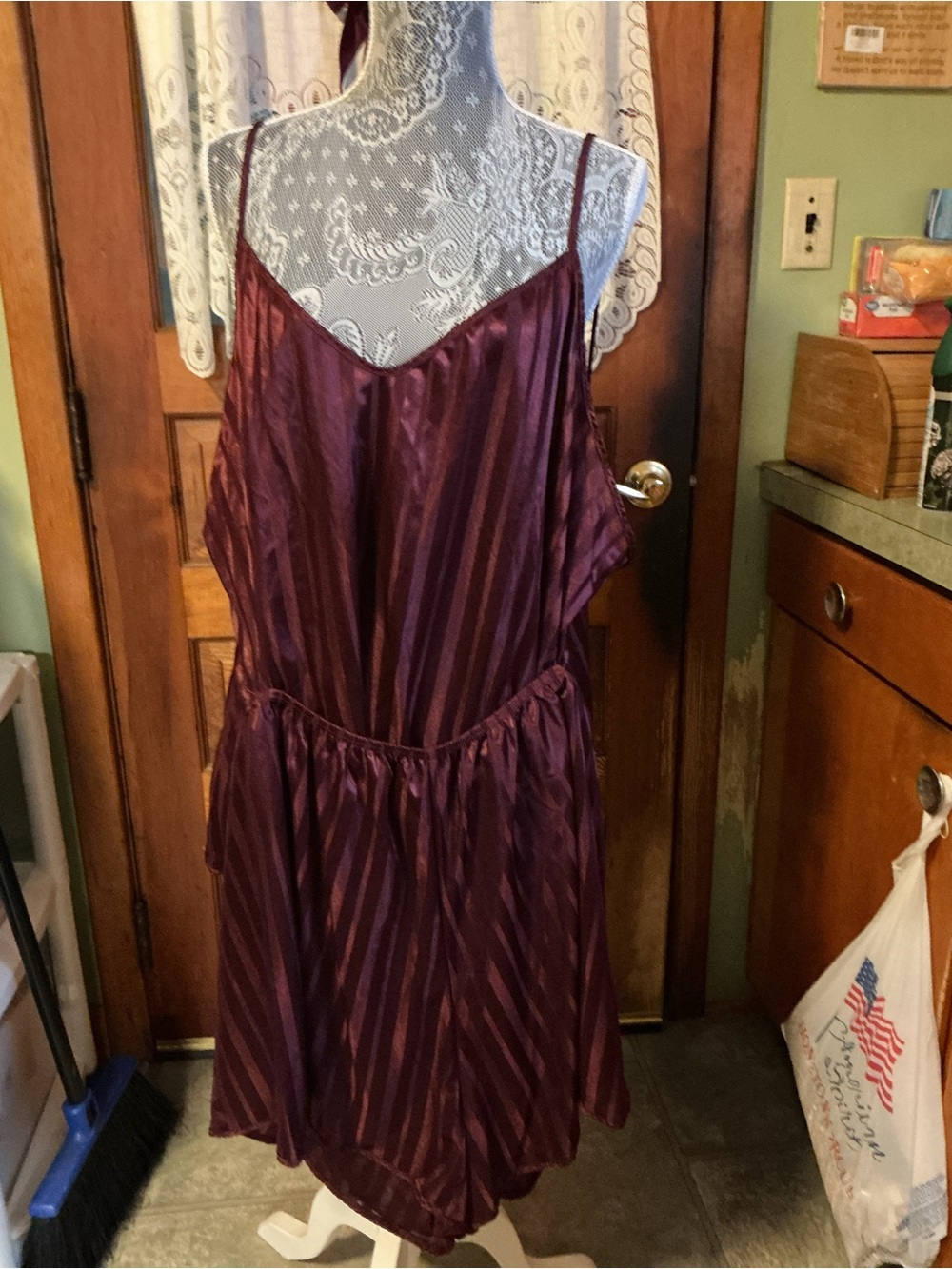 Petra Fashions Burgundy Satin Top and bottom shorts.